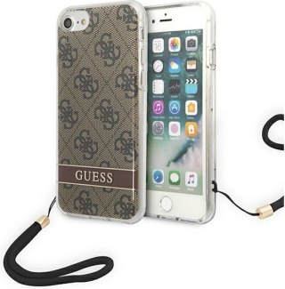 Etui iPhone SE 2022 / SE 2020 / 8 / 7 Guess 4G Print Strap brązowe