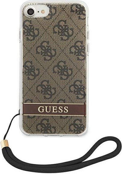 Etui na telefon iPhone SE 2022/2020/8/7 Guess 4G Print Strap brązowe