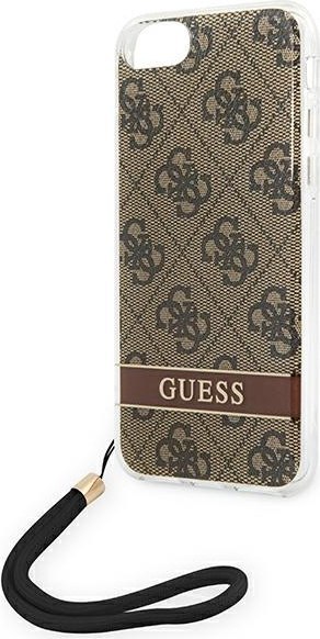 Etui na telefon iPhone SE 2022/2020/8/7 Guess 4G Print Strap brązowe