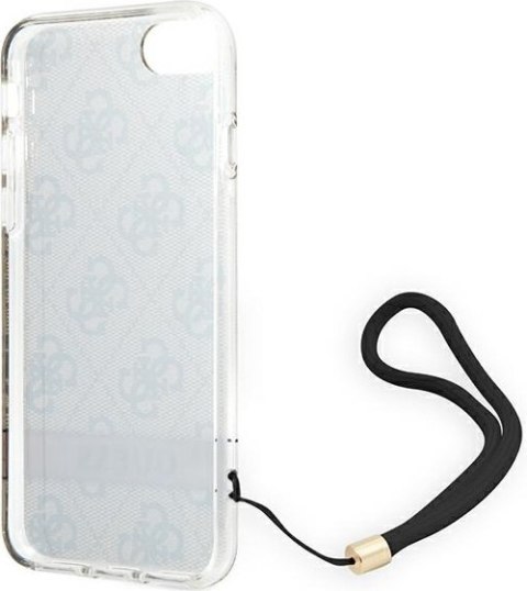 Etui na telefon iPhone SE 2022/2020/8/7 Guess 4G Print Strap brązowe