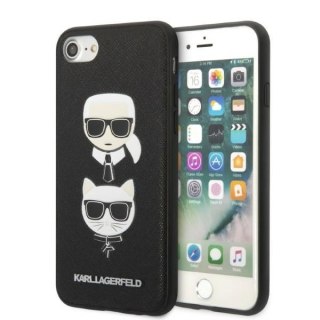 Etui iPhone SE 2022 / SE 2020 / 8 / 7 Karl Lagerfeld czarne hardcase Saffiano Ikonik Karl & Choupette Head