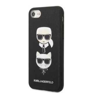 Etui iPhone SE 2022 / SE 2020 / 8 / 7 Karl Lagerfeld czarne hardcase Saffiano Ikonik Karl & Choupette Head