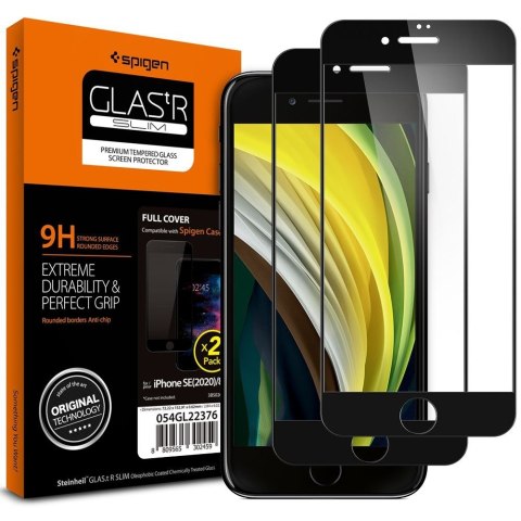 Szkło hartowane iPhone SE 2022/SE 2020/8/7 Spigen GLAS.tR Slim Black 2 PACK