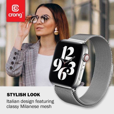 Bransoleta Crong Milano Steel Apple Watch 4/5/6/7/SE/8/9 40/41mm (srebrny)