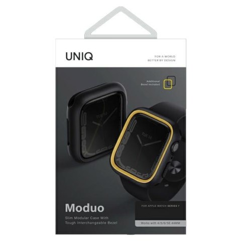 Etui UNIQ Moduo Apple Watch 4/5/6/7/8/9/SE 44/45mm czarny-musztardowy/midnight-mustard