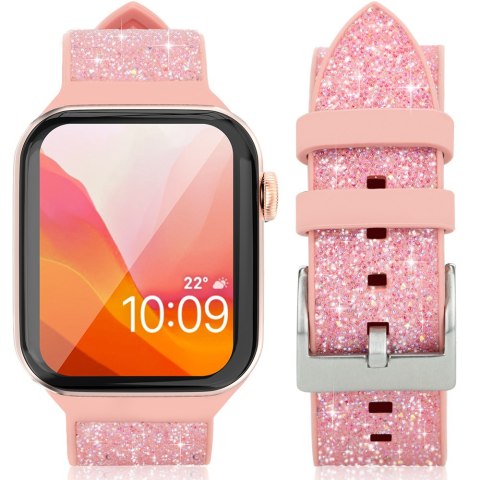 Kingxbar Crystal Fabric Band Apple Watch 4/5/6/7/8/SE 40/41mm różowy