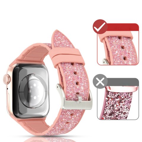 Kingxbar Crystal Fabric Band Apple Watch 4/5/6/7/8/SE 40/41mm różowy