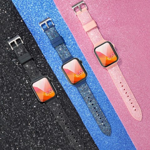 Kingxbar Crystal Fabric Band Apple Watch 4/5/6/7/8/SE 40/41mm różowy