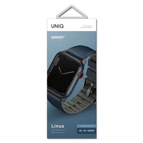 Pasek UNIQ Linus Apple Watch 4/5/6/7/SE/8/9/Ultra 44/45/49mm Airosoft Silicone niebieski/nautical blue