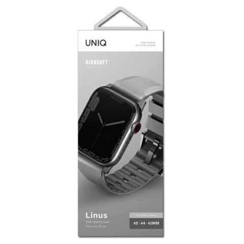 Pasek UNIQ Linus Apple Watch 4/5/6/7/SE/8/9/Ultra 44/45/49mm Airosoft Silicone szary/chalk grey