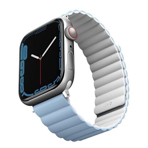 Pasek UNIQ Revix Apple Watch 4/5/6/7/SE/8/9/Ultra 44/45/49mm Reversible Magnetic biały-niebieski/white-blue