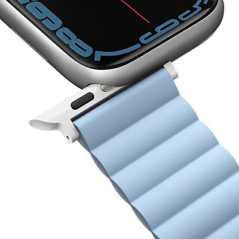 Pasek UNIQ Revix Apple Watch 4/5/6/7/SE/8/9/Ultra 44/45/49mm Reversible Magnetic biały-niebieski/white-blue