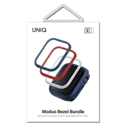 Ramka UNIQ do etui Moduo Apple Watch 4/5/6/7/8/9/SE 44/45mm Niebieski-Czerwony-Biały/Blue-Red-White [3 PACK]