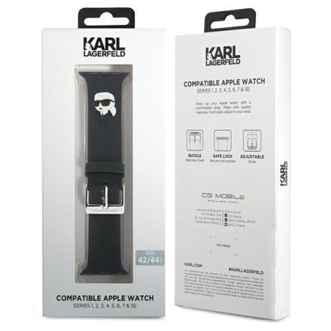 Pasek Karl Lagerfeld KLAWLSLKNK Apple Watch 4/5/6/7/SE/8/9/Ultra 44/45/49mm strap 3D Rubber Karl Head czarny/black