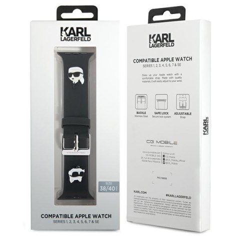 Pasek Karl Lagerfeld KLAWMSLKCNK Apple Watch 4/5/6/7/SE/8/9 40/41mm strap 3D Rubber Karl&Choupette Heads czarny/black