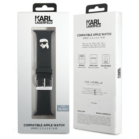 Pasek Karl Lagerfeld KLAWMSLKNK Apple Watch 4/5/6/7/SE/8/9 40/41mm strap 3D Rubber Karl Head czarny/black