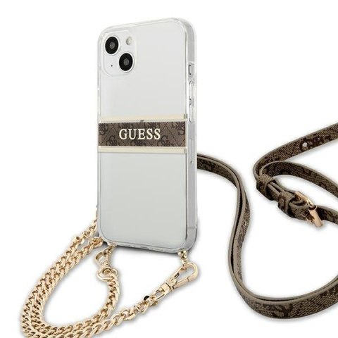 Etui Guess GUHCP13SKC4GBGO Apple iPhone 13 mini Transparent hardcase 4G Brown Strap Gold Chain