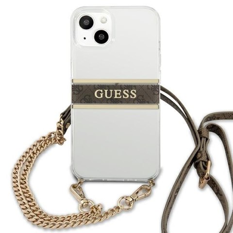 Etui Guess GUHCP13SKC4GBGO Apple iPhone 13 mini Transparent hardcase 4G Brown Strap Gold Chain