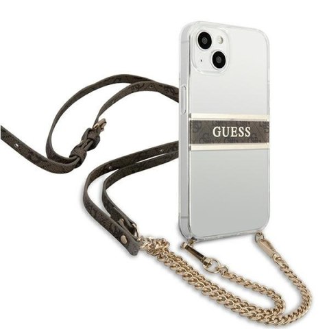 Etui Guess GUHCP13SKC4GBGO Apple iPhone 13 mini Transparent hardcase 4G Brown Strap Gold Chain