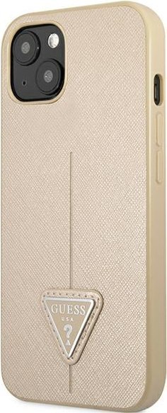 Etui na telefon iPhone 13 mini Guess beżowe hardcase Saffiano