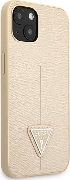 Etui na telefon iPhone 13 mini Guess beżowe hardcase Saffiano