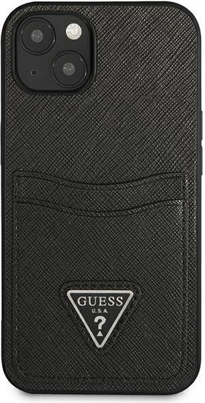 Etui na telefon iPhone 13 mini Guess czarne Saffiano z miejscem na karty