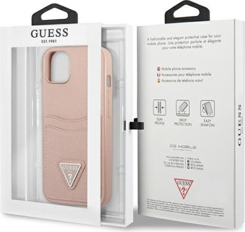 Etui na telefon iPhone 13 mini Guess różowe hardcase z slotem na karty