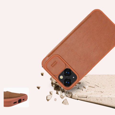 Etui na telefon iPhone 14 Plus / 15 Plus Nillkin Qin Leather Pro brązowy