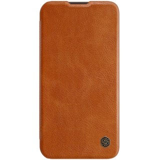 Etui na telefon iPhone 14 Nillkin Qin Leather Pro brązowy skórzany