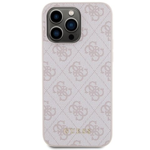 Etui na telefon iPhone 15 Pro Max Guess 4G Metal Gold Logo różowe