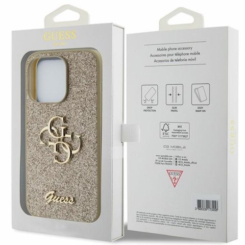 Etui na telefon iPhone 15 Pro Max Guess Glitter Script Big 4G złote