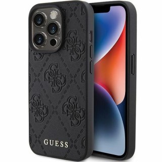 Etui na telefon iPhone 15 Pro Max Guess Leather 4G Stamped czarne