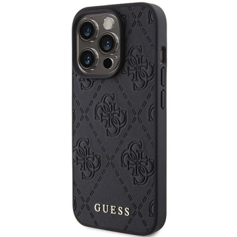 Etui na telefon iPhone 15 Pro Max Guess Leather 4G Stamped czarne