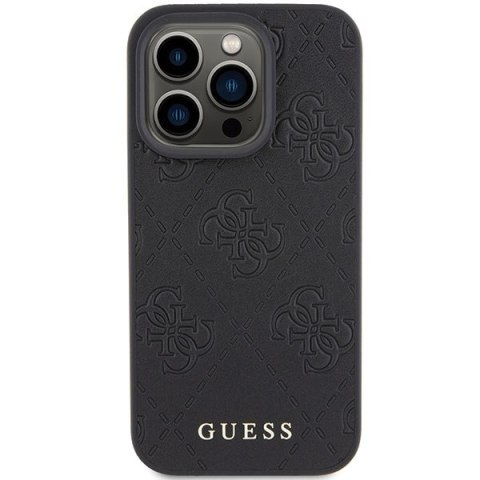 Etui na telefon iPhone 15 Pro Max Guess Leather 4G Stamped czarne