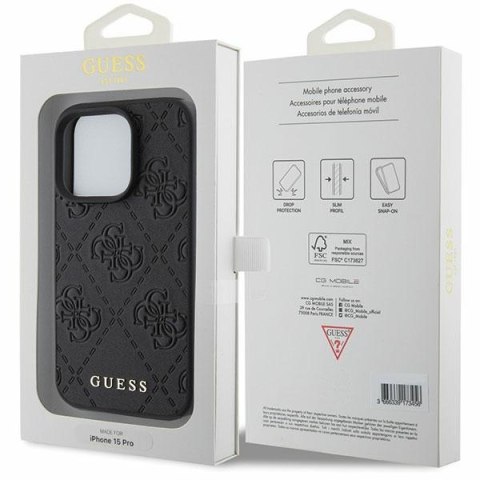 Etui na telefon iPhone 15 Pro Max Guess Leather 4G Stamped czarne