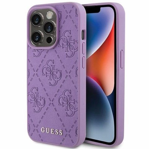 Etui na telefon iPhone 15 Pro Max Guess Leather 4G Stamped fioletowe