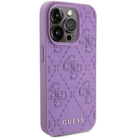 Etui na telefon iPhone 15 Pro Max Guess Leather 4G Stamped fioletowe