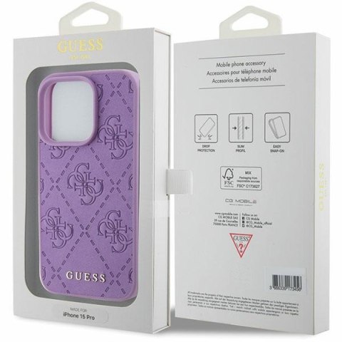 Etui na telefon iPhone 15 Pro Max Guess Leather 4G Stamped fioletowe