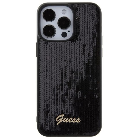 Etui na telefon iPhone 15 Pro Max Guess Sequin Script Metal czarne