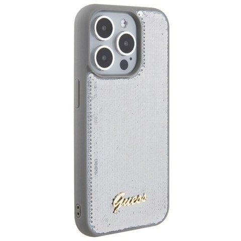 Etui na telefon iPhone 15 Pro Max Guess Sequin Script Metal srebrne