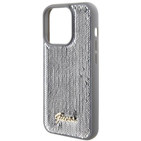 Etui na telefon iPhone 15 Pro Max Guess Sequin Script Metal srebrne