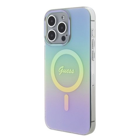 Etui na telefon iPhone 15 Pro Max Guess IML Iridescent MagSafe turkusowe