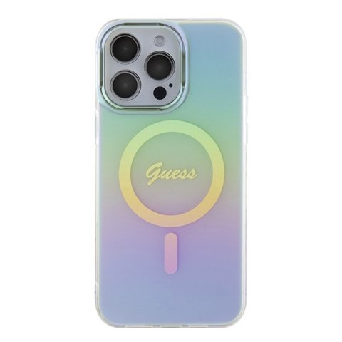 Etui na telefon iPhone 15 Pro Max Guess IML Iridescent MagSafe turkusowe