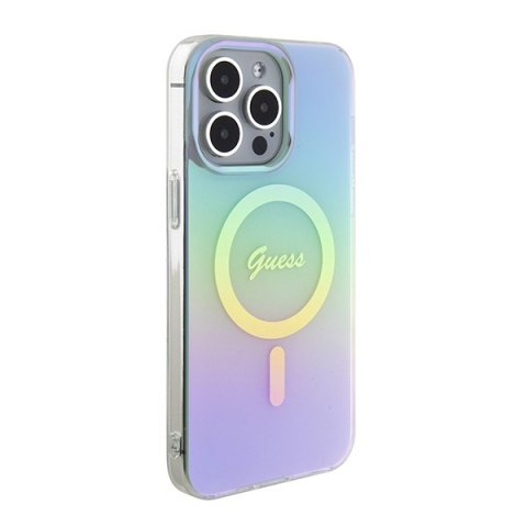 Etui na telefon iPhone 15 Pro Max Guess IML Iridescent MagSafe turkusowe