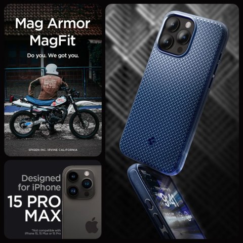 Etui na telefon iPhone 15 Pro Max Spigen Mag Armor MagSafe granatowe