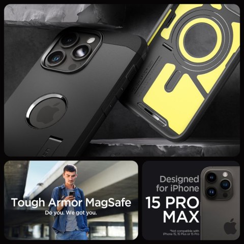 Etui na telefon iPhone 15 Pro Max Spigen Tough Armor MagSafe czarne