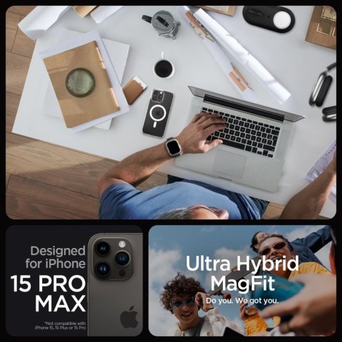 Etui na telefon iPhone 15 Pro Max Spigen Ultra Hybrid MagSafe białe