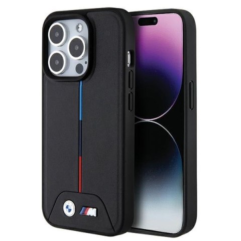 Etui iPhone 15 Pro Max BMW czarne hardcase Quilted Tricolor MagSafe