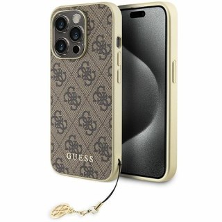 Etui na telefon iPhone 15 Pro Max Guess 4G Charms Collection brązowe