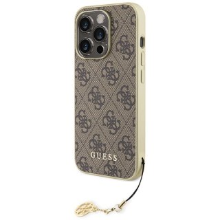 Etui na telefon iPhone 15 Pro Max Guess 4G Charms Collection brązowe